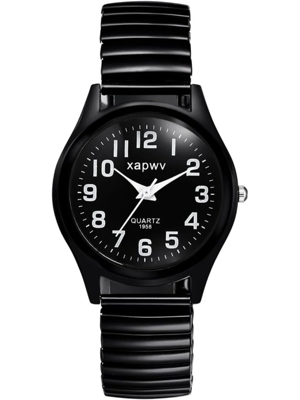 Mens Black Analog Stretch Band Couple Bangle Ultrathin Elastic Strap Wrist Watch